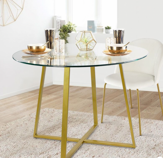 GLASS TOP GOLD DINING TABLE